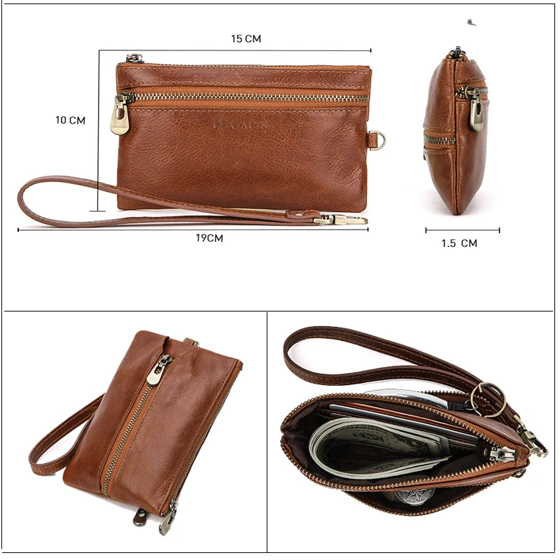 Dual-purpose Leather Key Case with Wrist Strap Multi-functional Hand-held Trendy Key Storage Coin Purse Men's and Women's Coffee