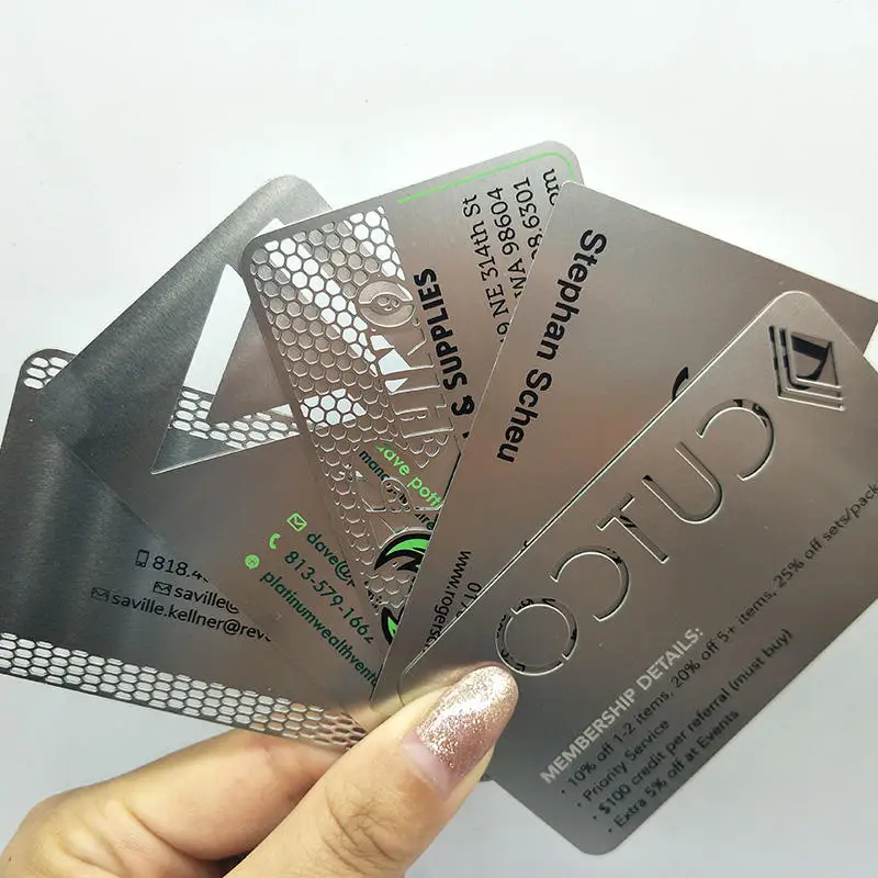 

Customized product、Professional Custom High End Cheap Credit Card Size Engraved Stainless Steel Visiting Card Laser Cut Metal Bu