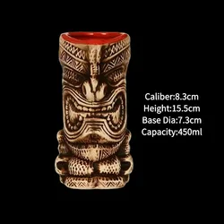 Hawaiian Ceramic Tiki Mug - Creative Cocktail Cup and Halloween Bar Gift - 250-750ml (AC 450ml)