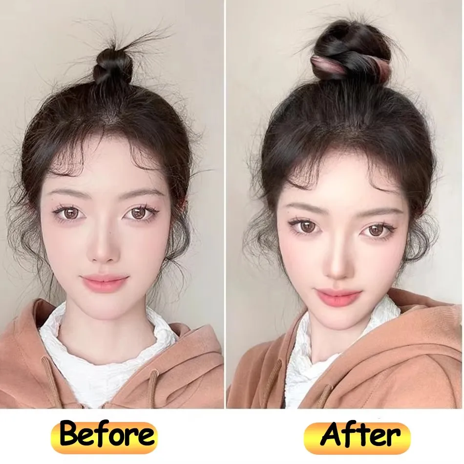 50cm Bun Hair Bundle Synthetic Self-Winding Ball Head Wig Hair Bundle Female Hightlight DIY To Increase Volume