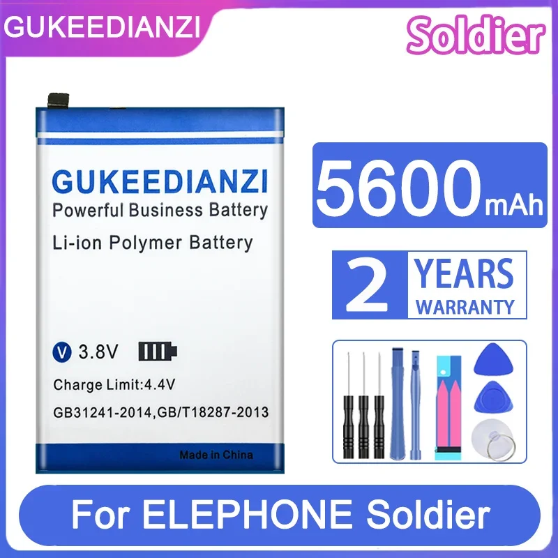 

Сменный аккумулятор GUKEEDIANZI, 5600 мАч, для телефона ELEPHONE Soldier, 4 Гб, 128 ГБ, водозащита IP68, экран 5,5 дюйма, 2K