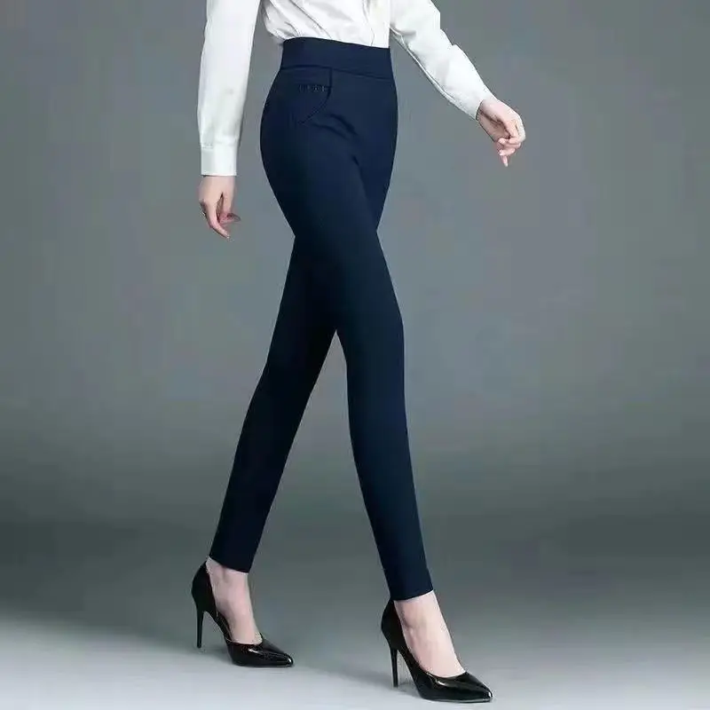 Spring Summer New High Waist Slim All-match Pencil Pants Solid Plus Size Simplicity Straight Pants Fashion Office Women Clothing