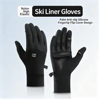 Ski Liner Gloves 1 Pair, Touchscreen Winter Gloves with Anti-Slip Palm, High Elastic Gloves for Men Women, Flip Fingertip Design