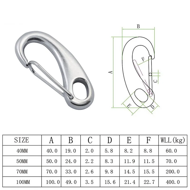 10 Stuks Ei Vorm Snap Haken 304 Roestvrij Staal 40Mm 50Mm 70Mm Lengte Veiligheid Metalen Ss Snelkoppeling