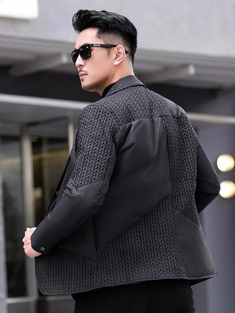 New Designer Men Business Work Down Jacket Slim Fit Blazer Suit Coat Winter Single Breasted Thick Warm White Duck Down Jacket