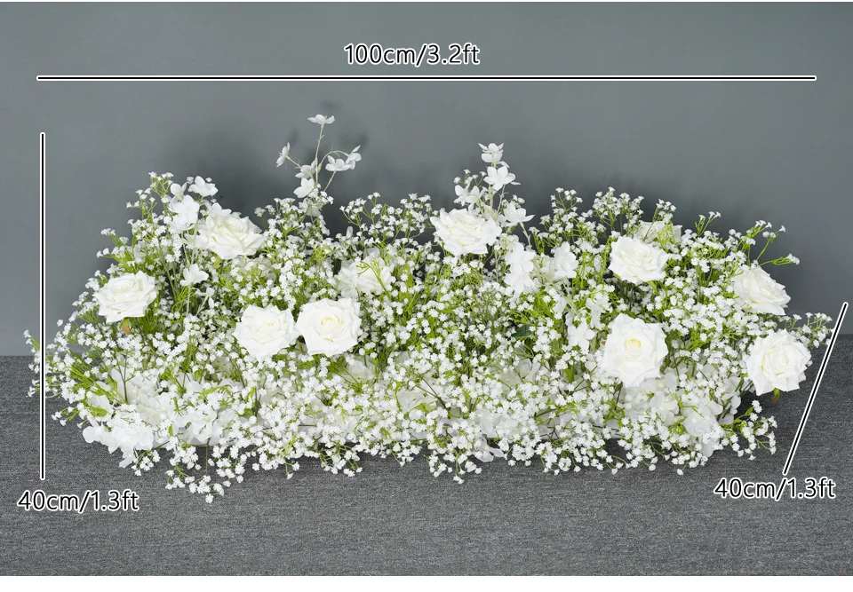 Description Picture 6 of itemBabybreath White Rose Wedding Backdrop Floral Arrangement Event Decor Table Centerpieces Ball Banquet Welcome Sign Corner Flower