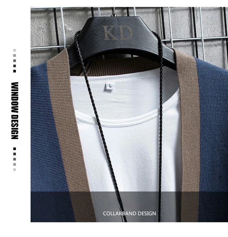 Description Picture 4 of itemStreetwear Fashion Contrast Color Striped Male Cardigan Korean Style Knitted Casual Luxury Men's Sweater Mens Designer Clothes