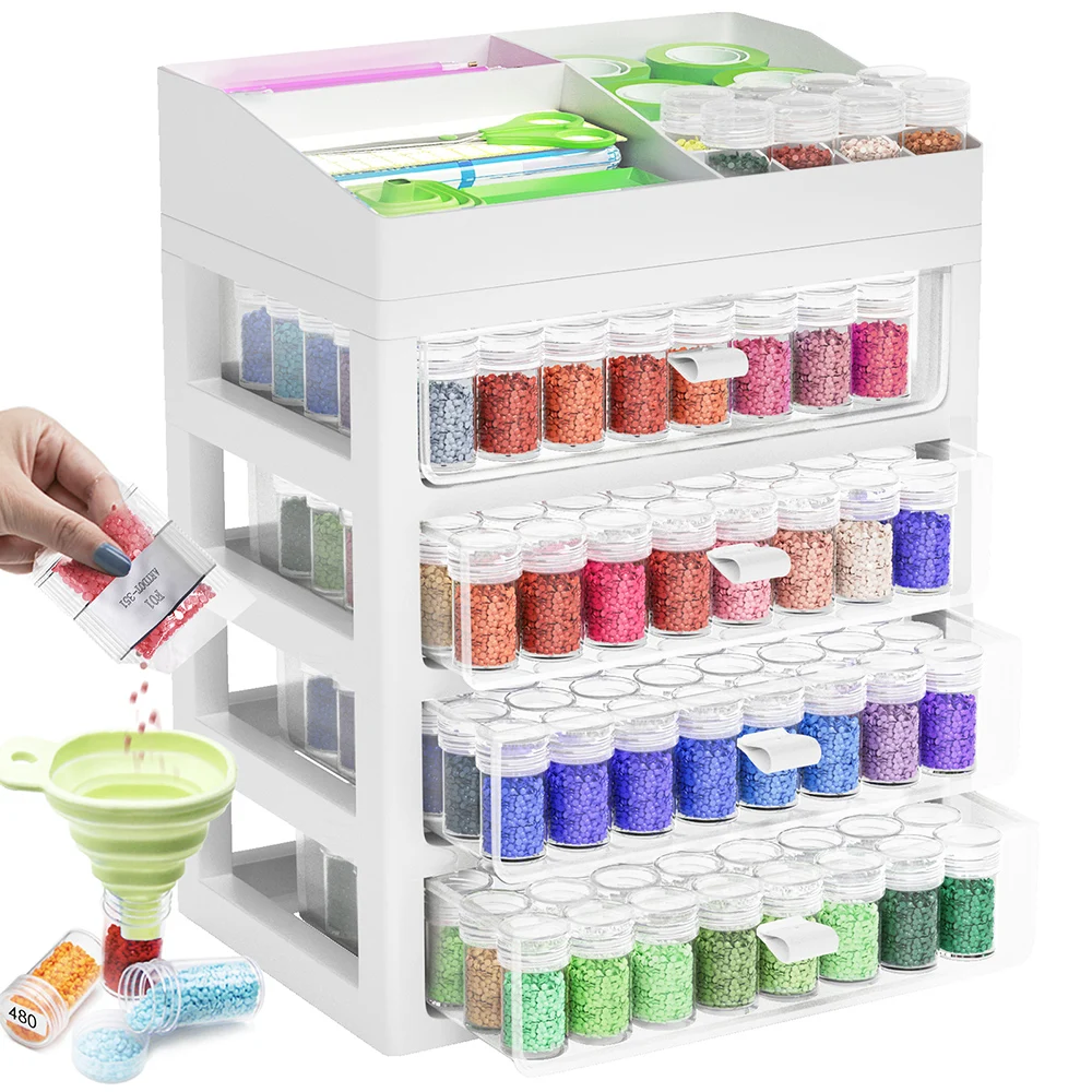 ARTDOT Diamond Painting Accessories Storage Containers Organizer 192 Slots Bottles  Diamond Painting Tools and Kits with Funnel