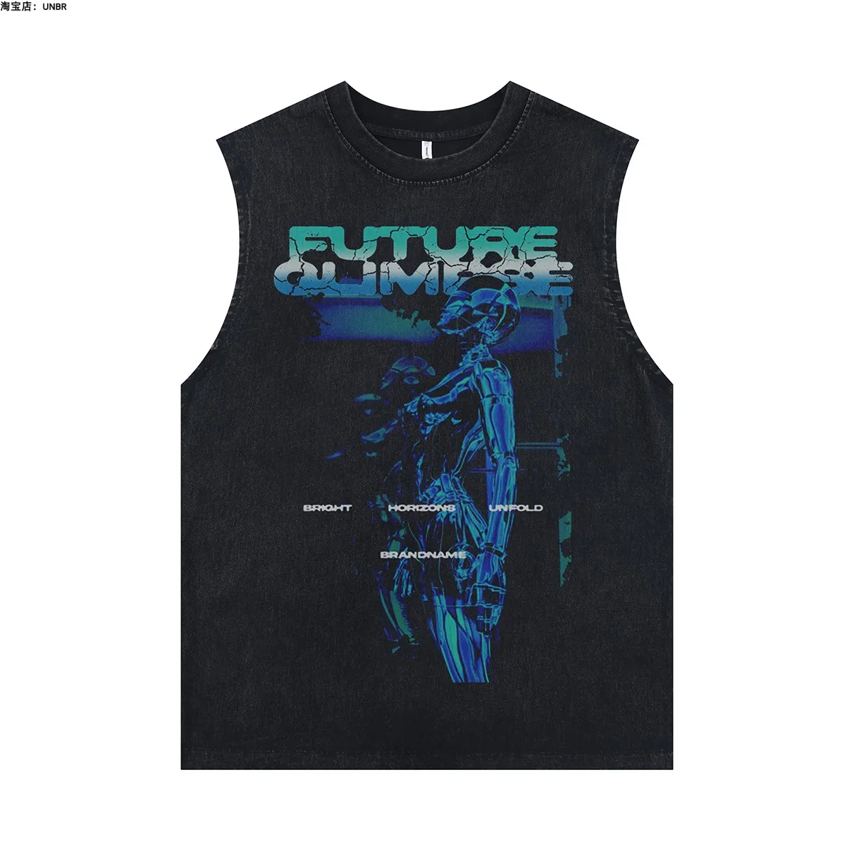 Summer Europe and The United States Retro Wash To Do Old Rock Hip Hop Round Collar Vest Printed Loose Vest Men's Cotton Casual 4