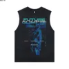 Summer Europe and The United States Retro Wash To Do Old Rock Hip Hop Round Collar Vest Printed Loose Vest Men's Cotton Casual 4