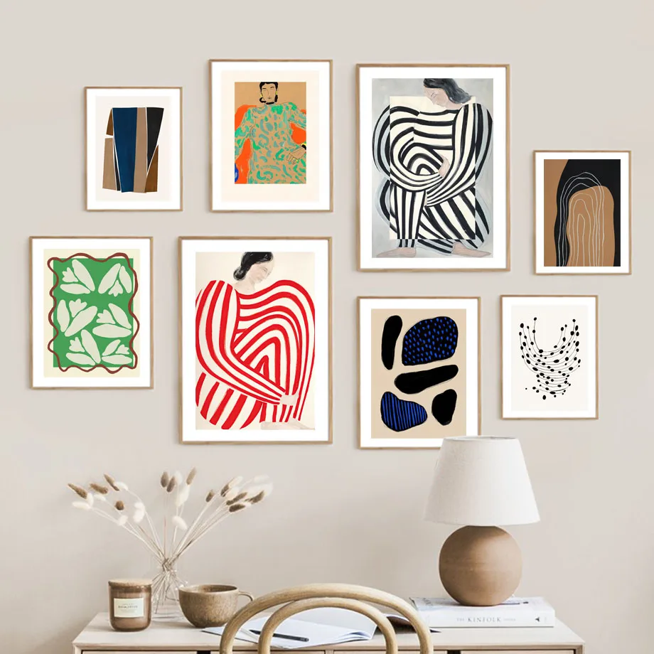 

Abstract Nordic Poster Girl Pose Lines Curve Geometry Shape Leaf Wall Art Print Canvas Painting Decor Pictures For Living Room