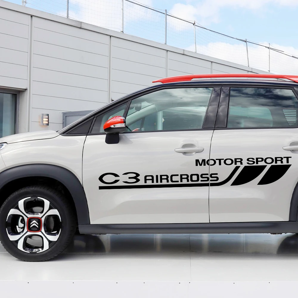 For Citroen C3 Aircross 2PCS Car Door Side Stickers Motor Sport