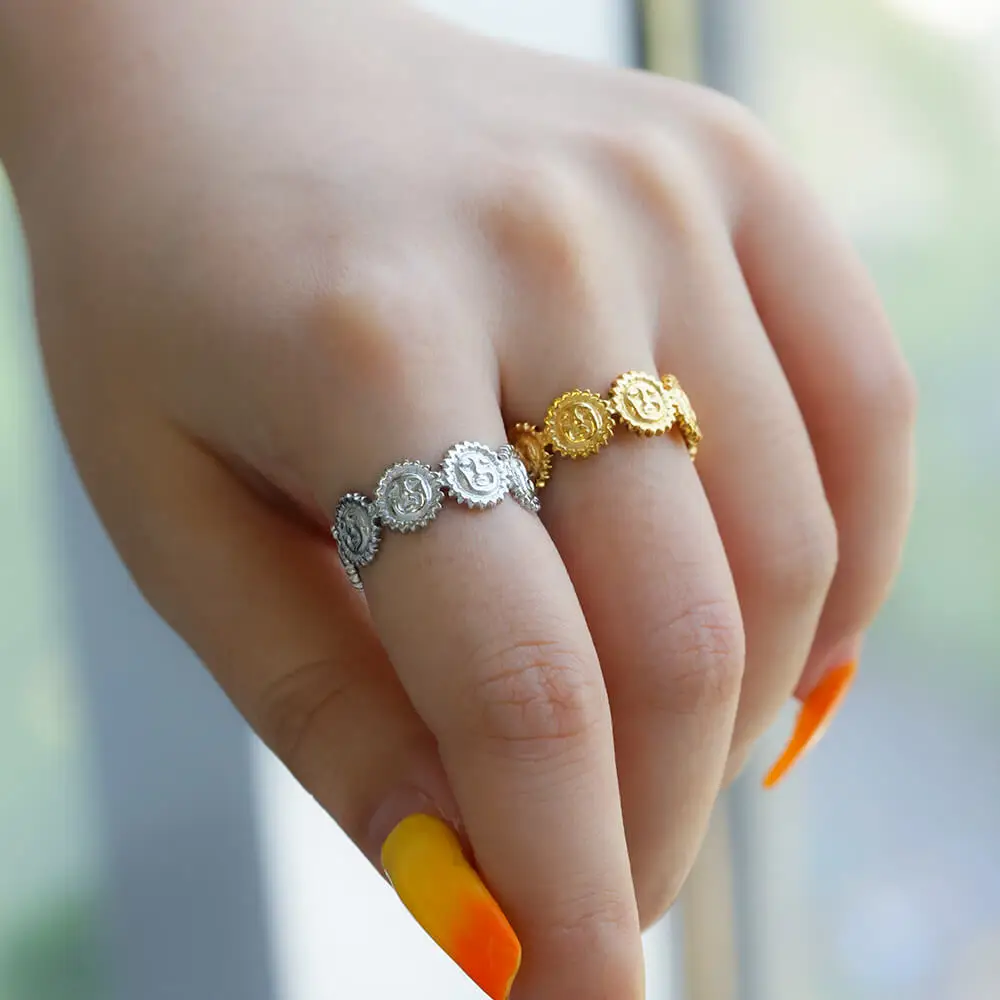 Vintage Sun Face Rings Women Gold Stainless Steel Adjustable Ring