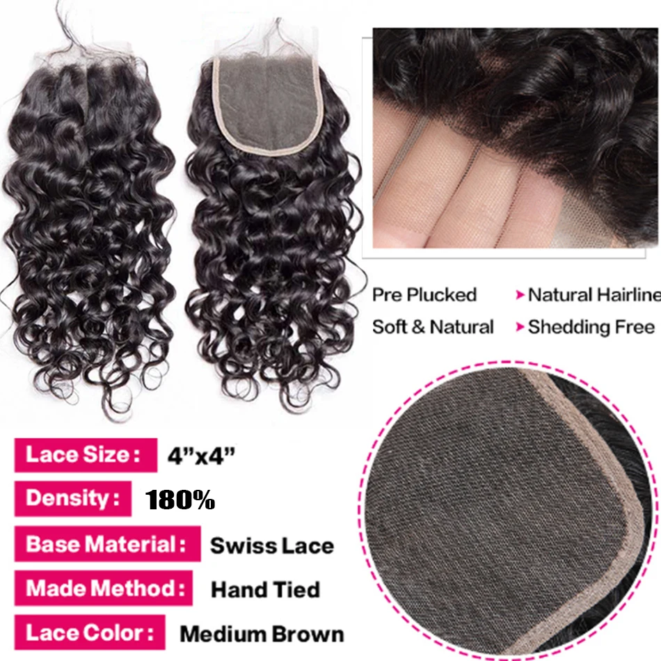 Frontale in pizzo 13x4 Water Wave, chiusura in capelli umani con onda naturale, HD, trasparente, solo frontale. - immagine 3