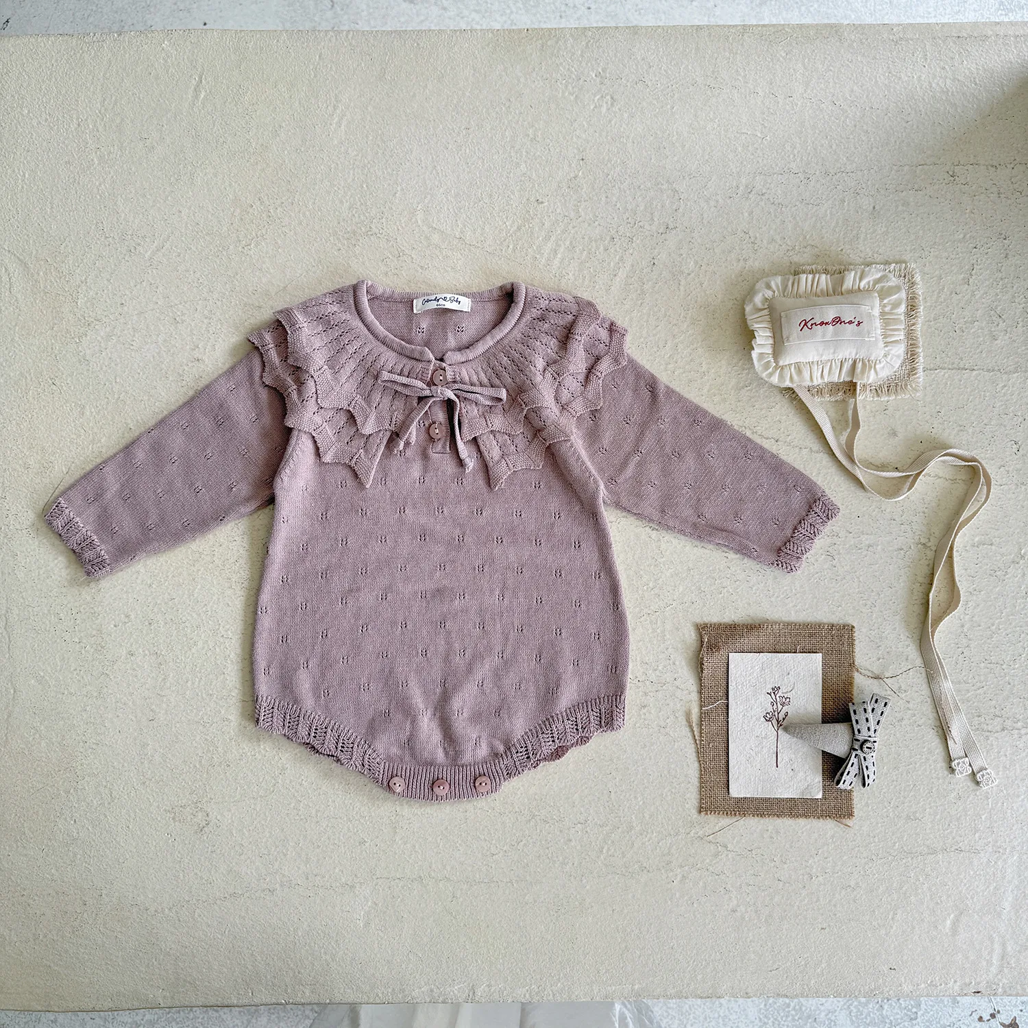 Baby Girls Knit Bodysuit Ruffle Collar One Piece