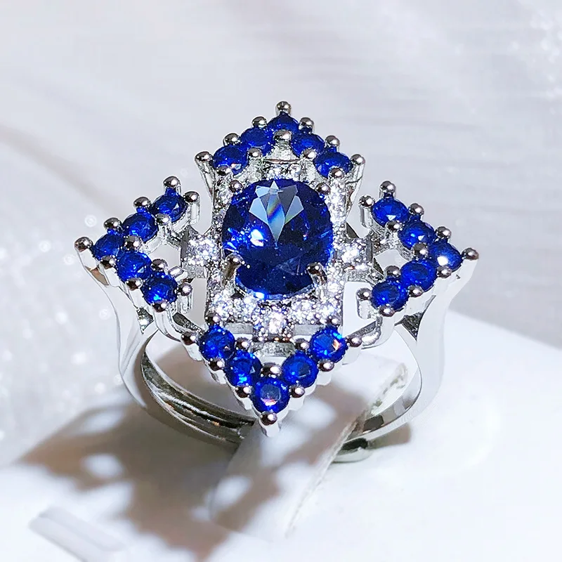 

Luxury Premium Imitation Natural Amethyst Ring For Women 925 Stamp Fashion Set Sapphire Ring Party Gift