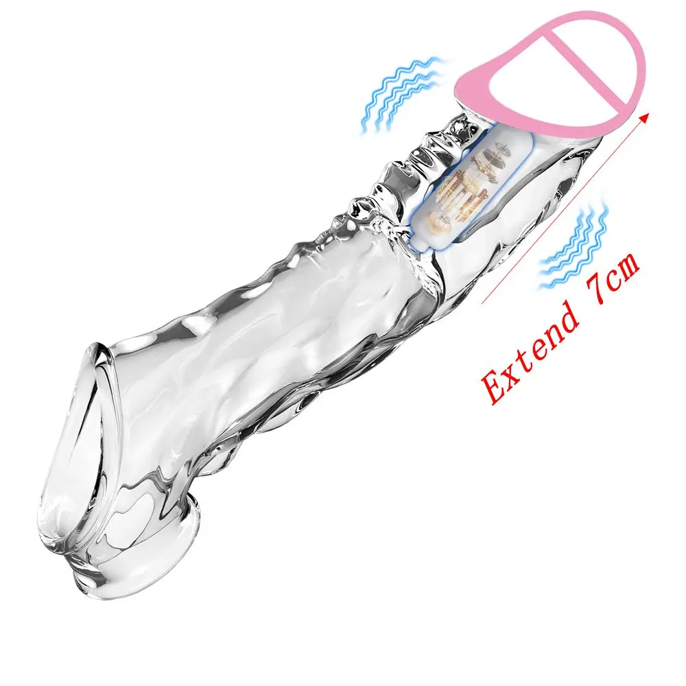 Reusable Penis Sleeve with Vibrator Penis Ring 19cm Cock Ring Extender Soft Dick Enlarger for Couples Reusable Condoms