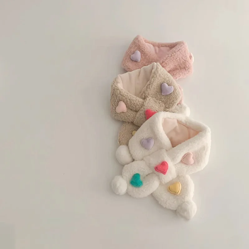 2-6 Years Korean Style Children's Scarf New Girls Winter Ins Cartoon Love Thickened Cross Baby Scarf