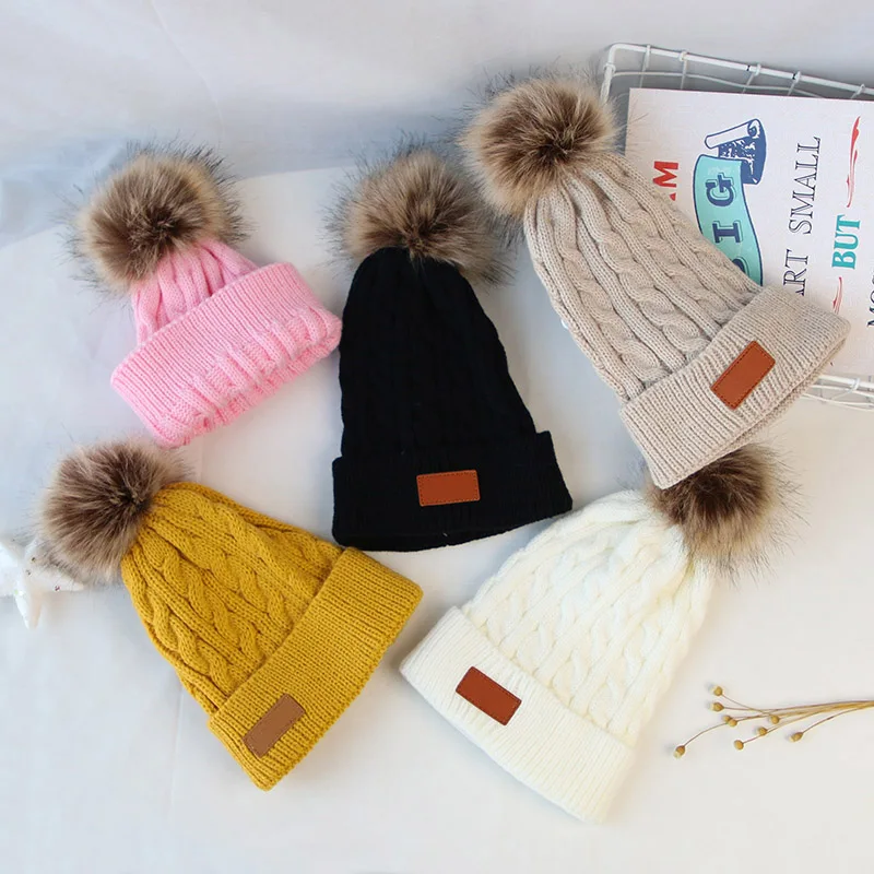 Baby Boy Girl Winter Hat Cute Pompom Baby Cap Beanie Warm Knitted Children Hats Solid Color Hairball Elastic Kids Caps Bonnet