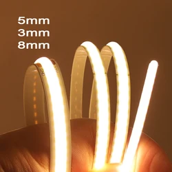 12V 5V 24V COB LED Strip Light 5mm 3mm 8mm PCB High Density Linear Lighting 320 480 384 528 LEDs RA 90 Flexible Tape Decoration
