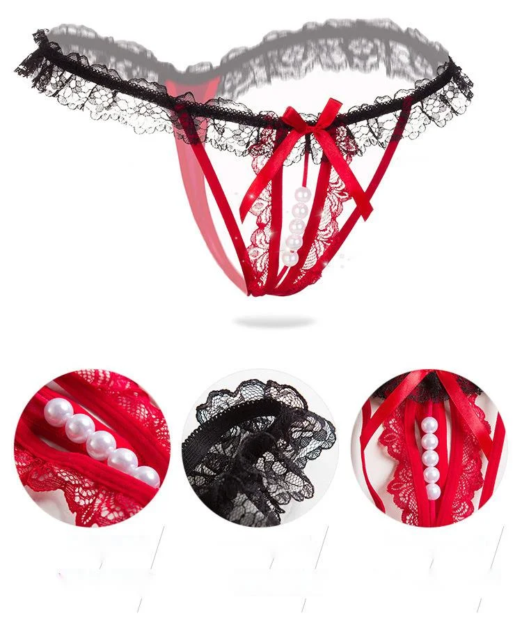 Sous-vêtements sexy creux pour femmes, perles de massage, entrejambe, tentation, string en dentelle, transparent, passion, stretch, T-pantalon_voghion.com