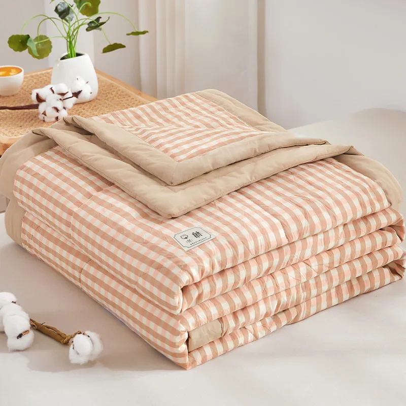 

Summer Quilt Lunch Break Air Conditioning Quilt Pure Cotton Plaid Blanket for Summer Children's Kindergarten Lunch Break