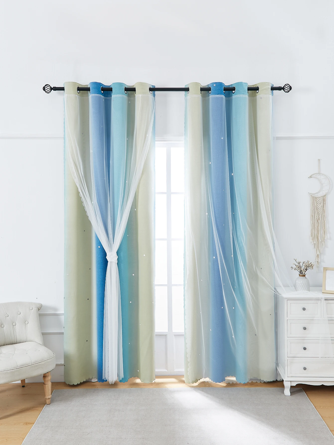 Blackout Kids Curtains for Bedroom Thermal Insulated Silver Twinkle Star Curtains for Boys Antique Grommet Top Window Treatment