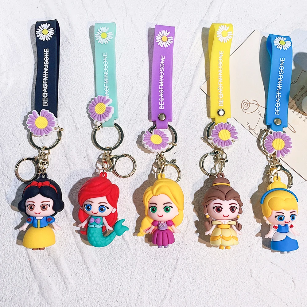 

Cute Cartoon Drop Glue Mermaid Princess Key Chain Lovely Snow White Alice Keychain Bag Pendant Keyring