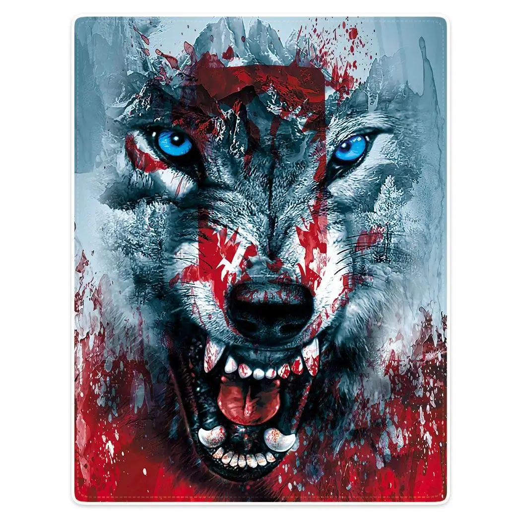 

Bloody Wolf Throw Blanket Bloody Wildlife Animals Abstract Print Soft Fluffy Blanket for Men Boys Gifts for Bed Couch Sofa Decor