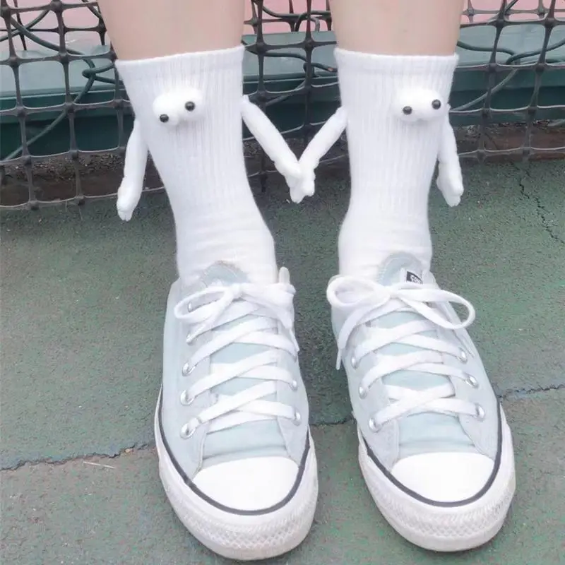 Medium Tube Cute Couple Socks Magnetic Socks 3D Holding Hands Doll with Eyes Sports Funny Gifts for Women/Men