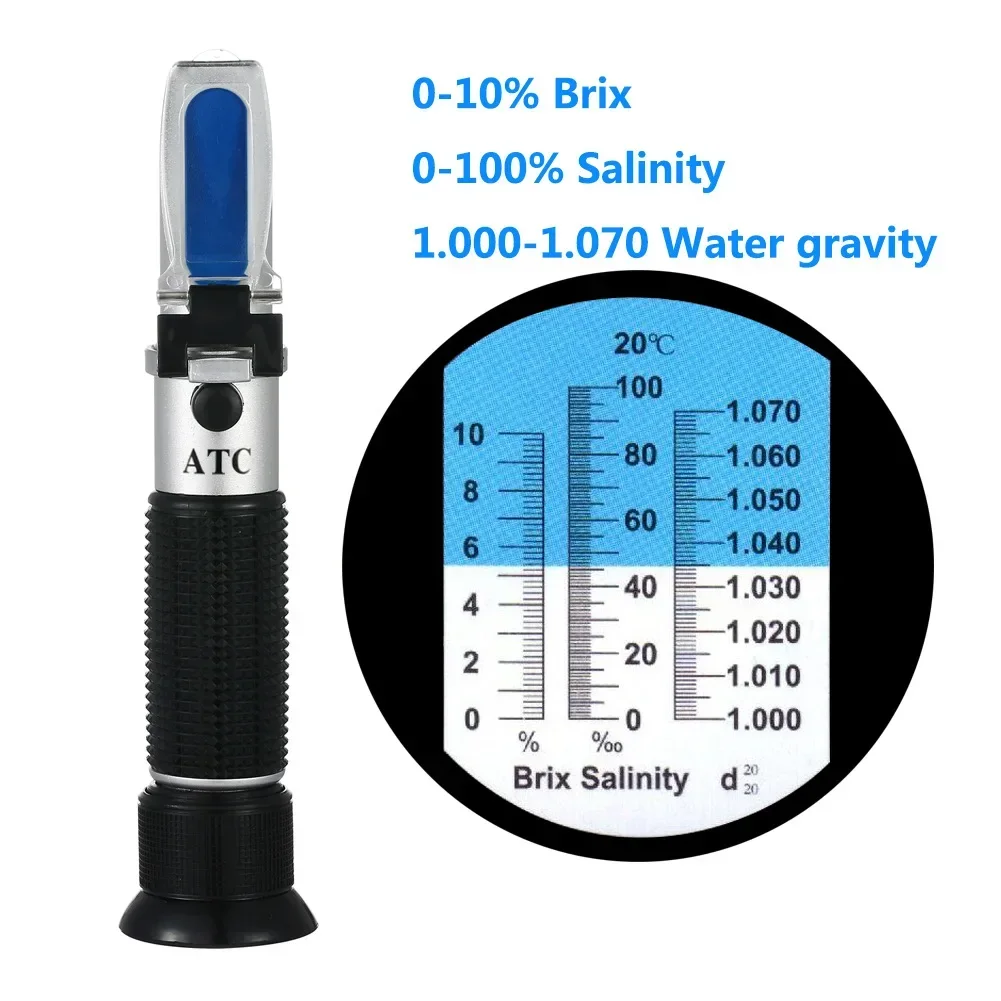 

1PC Optical Instruments Handheld Refractometer 0-10 Sugar /0-100 Salt /1.000-1.070 Specific Gravity Sugar and Salt In One Tester