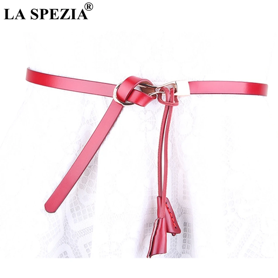 LA SPEZIA Real Leather Belt Women Thin Red Knot Belt For Dress Ladies Genuine Leather Cowhide Female Fashion Wrap Elegant Belt