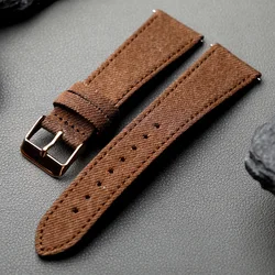 Artisan Japanese Gangshan Denim Strap - Quick Release, Soft Leather Vintage Watchband - 22mm (D  rose gold buckle)