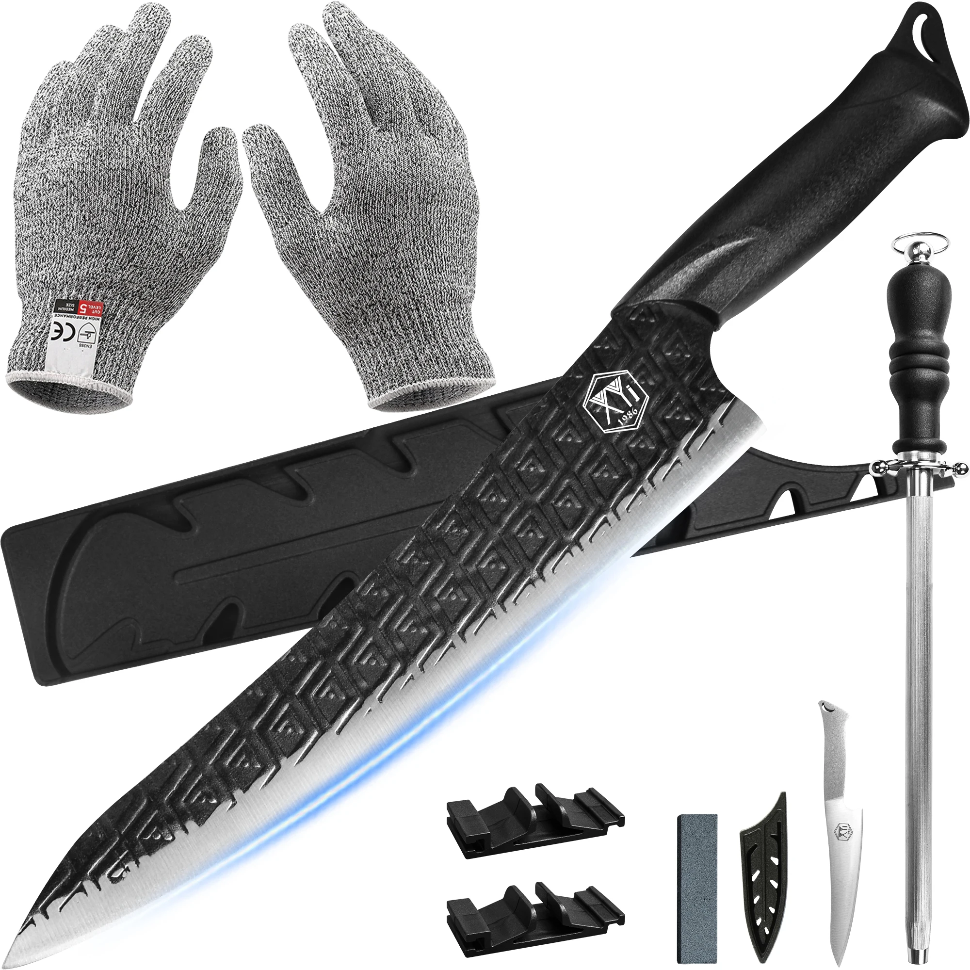 

XYj 10 Inch Chef Cooking Knives With Sharpener Rod Pocket Knife Full Tang Camping Slice Knife High Carbon Steel Cleaver Knives