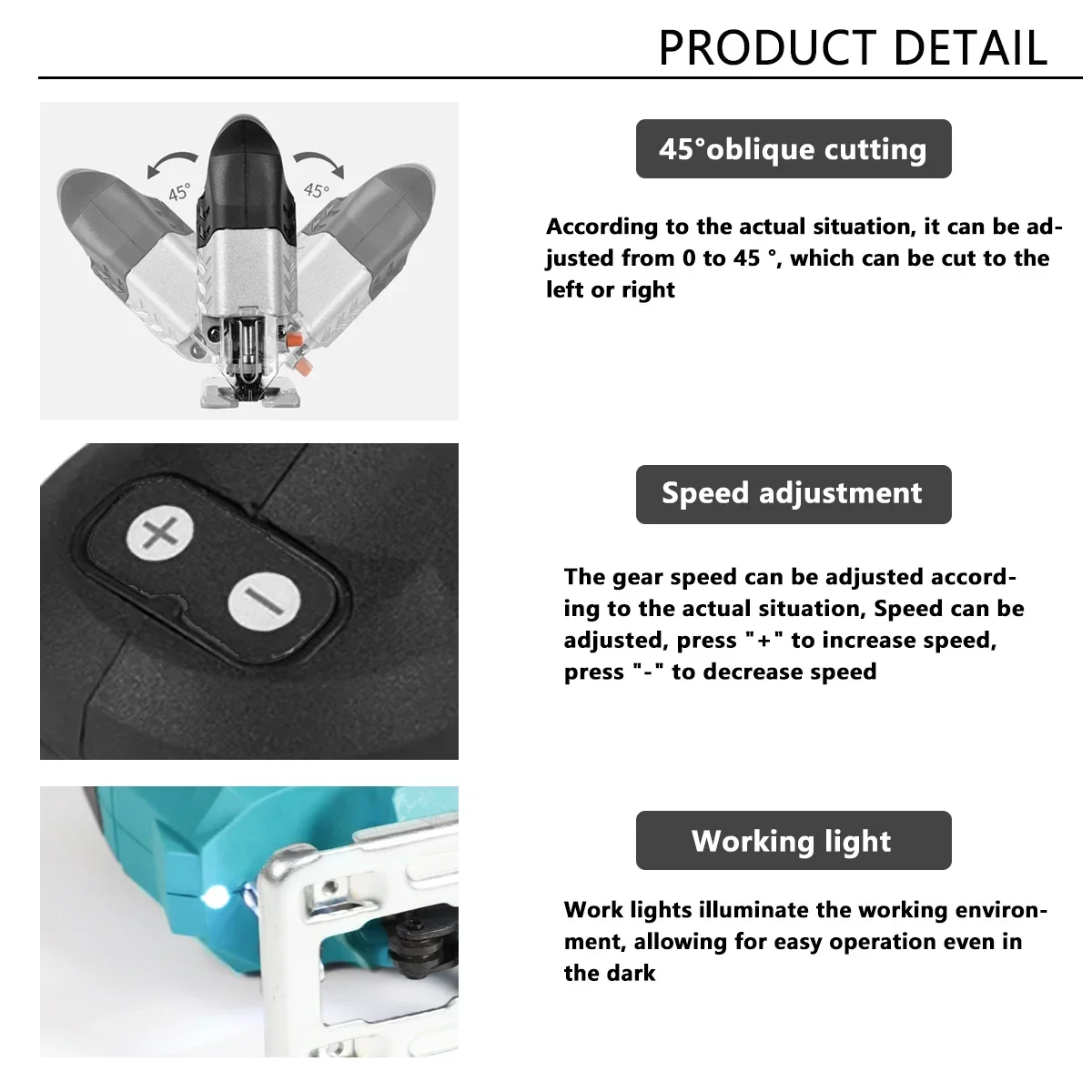 WOBERICH 18V Brushless Jig Saw Electric Jigsaw Adjustable Blade Woodworking 2900RPM 65mm Power Tool for Makita 18V Battery 4