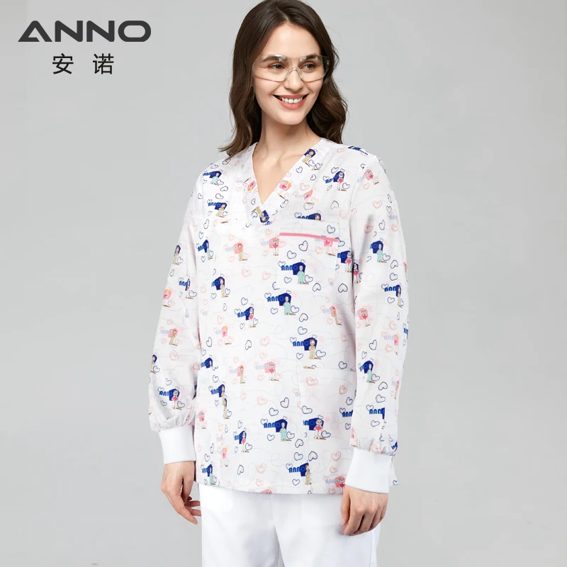 ANNO Hospital Medical Scrubs Set Nursing Uniform Uisex Dental Clinic Nurse Scrubs SPA Uniforms Short or Long Sleeves medical uniform
