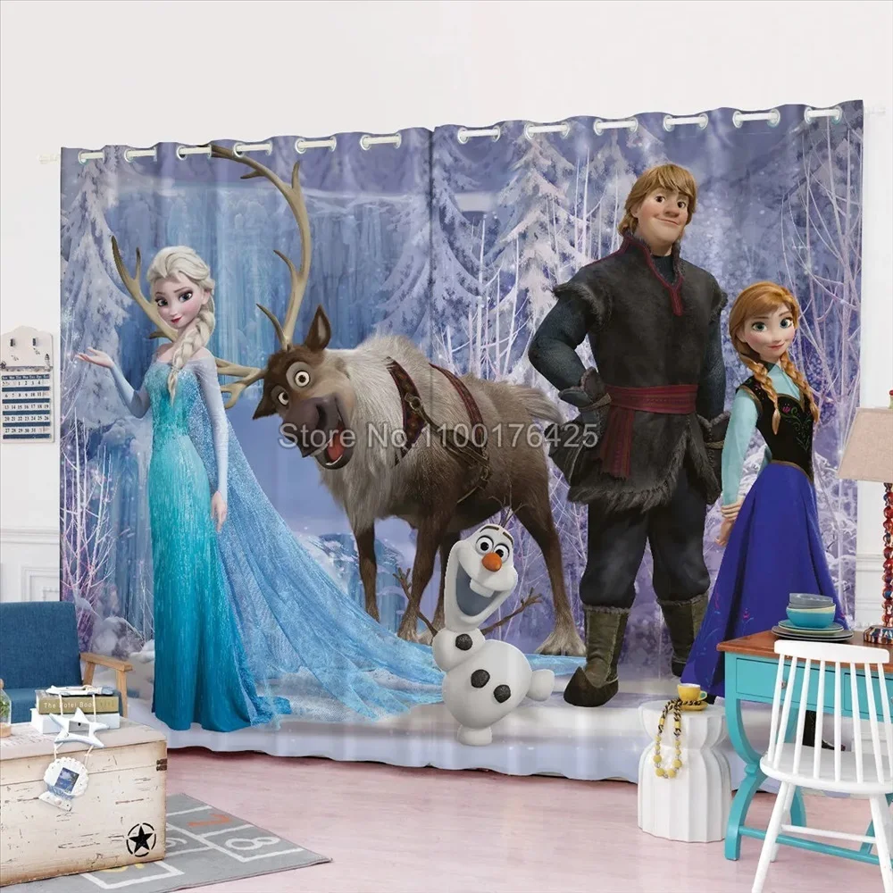 

Disney Curtains Frozen Children's Room Girls Bedroom Blackout Window Drapes Cartoon Princess Elsa Wind Theme Floor Curtains