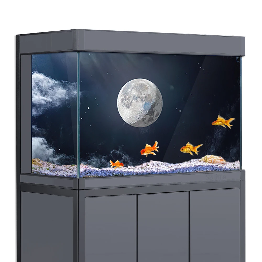 

Aquarium Background Sticker, Night Moon Cloud Sky 3D HD Printing Wallpaper Fish Tank Backdrop Decor PVC Landscape Poster