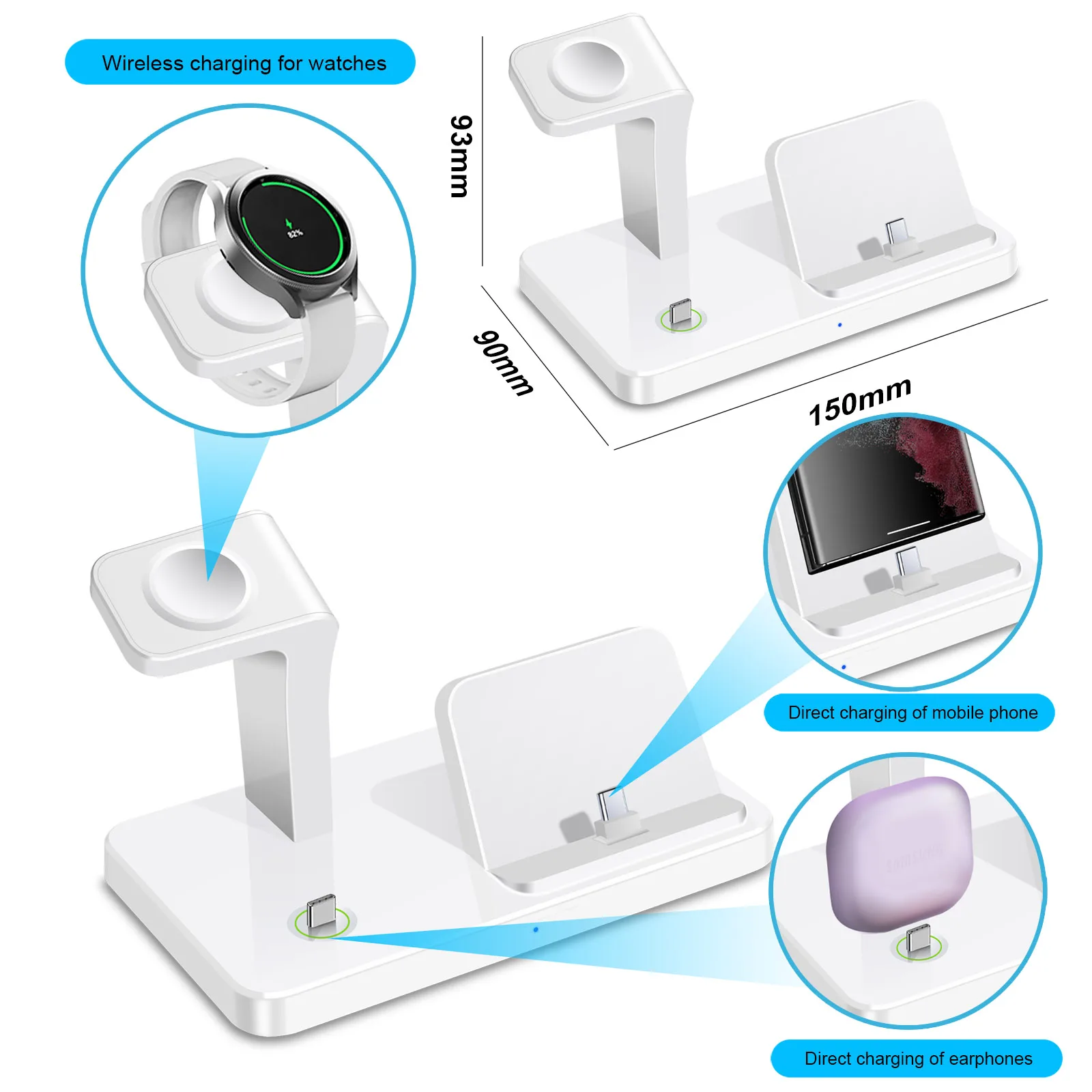 30W 3 in 1 Wireless Charger Stand For Samsung S23 S22 S21 Galaxy Watch 5 Pro Buds Type C Fast Charging Dock Station Phone Holder