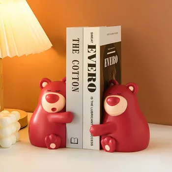 만화 귀여운 포옹 배 디자인 책 Nook, 귀여운 포옹 곰 오리 토끼 책꽂이, 미니어처 레진 북엔드 장식, 홈 데코