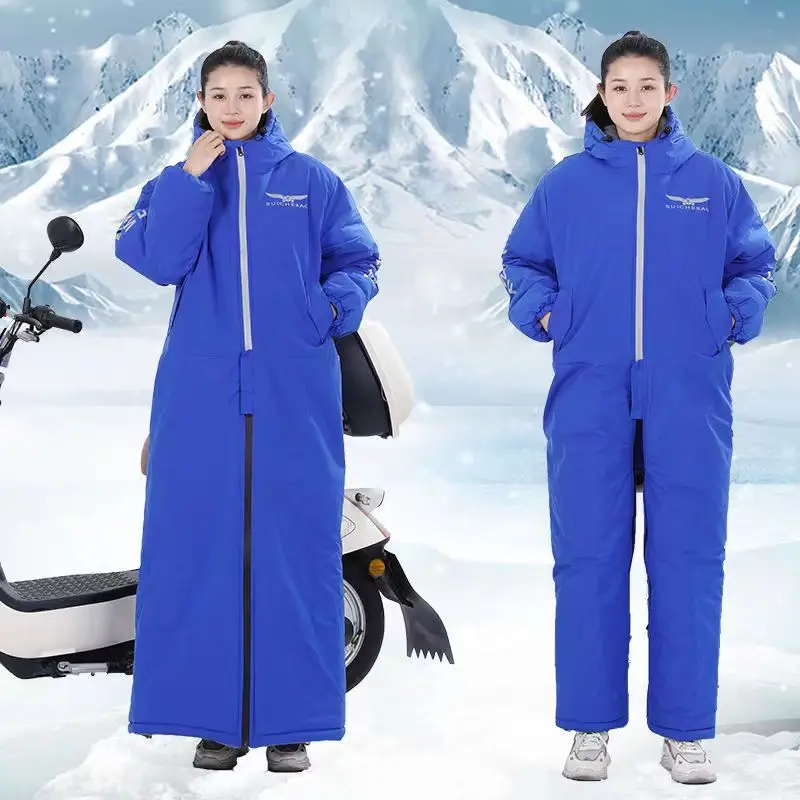 전기 자동차 바람막이 겨울 부모 자식 스타일, 두꺼운 양털 방풍 방수 원피스, 야외 방한 의류