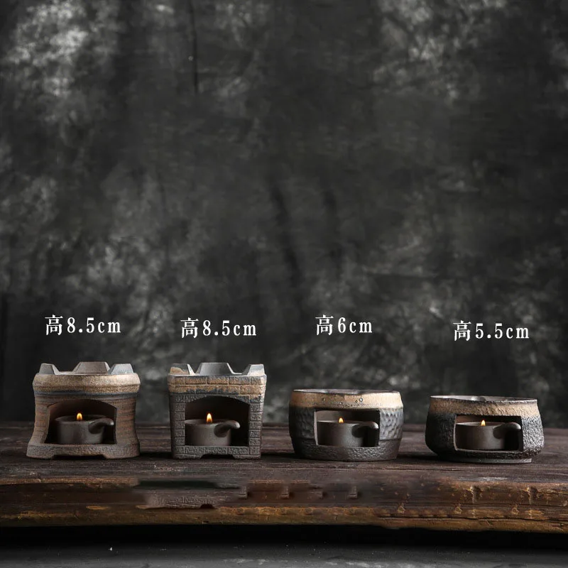 Japanese Coarse Pottery Handmade Teapot Warmer Ceramic Retro Tea Heater Candle Stand Kettle Holder Stove Kung Fu Set