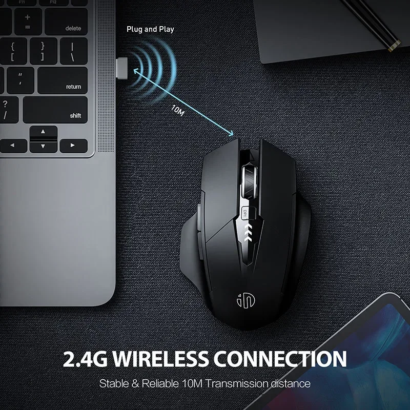 Wireless mouse INPHIC F1 2.4G 500mAh ergonomic rechargeable power display office home silent laptop desktop computer universal