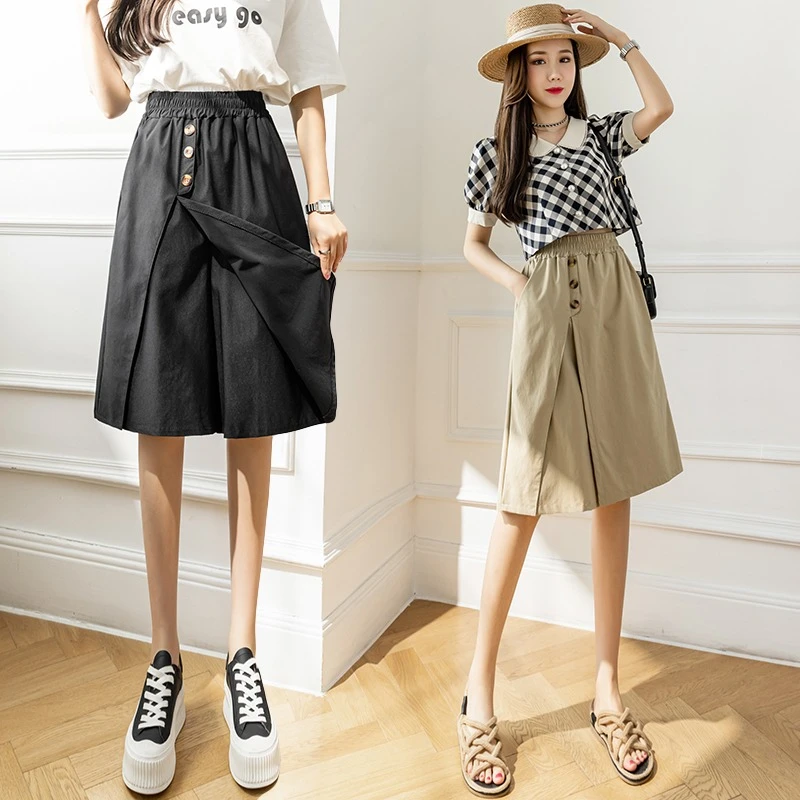 Wide-Legged Culottes Junior High School Students Summer Thin Loose Fashion Thin Casual Trousers Five-Point Shorts cute skirts