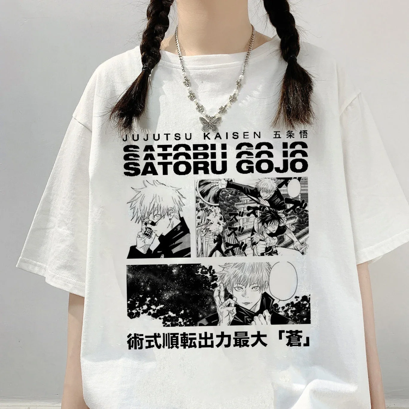 

Print T-Shirt Women Jujutsu Kaisen Japanese Anime Gojo Satoru Casual Oversized Top 2023 Summer Short Sleeve Loose Womens Tops