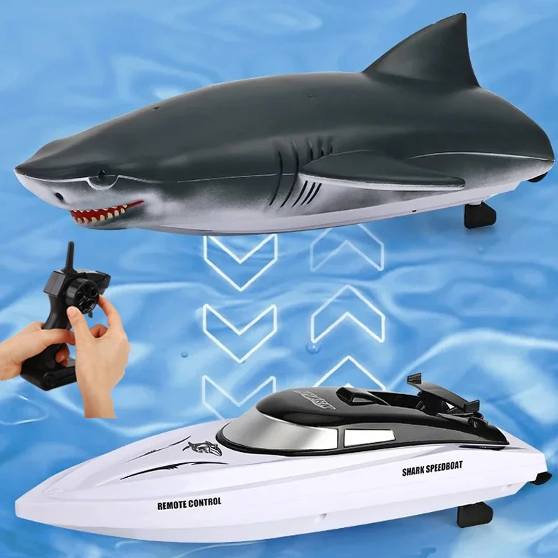 SpeedBoat Toys 2.4G RC White Shark Model Boat High-Speed Electric Boat Twin Engine Power Rc Shark Mode Ship Toys Kids