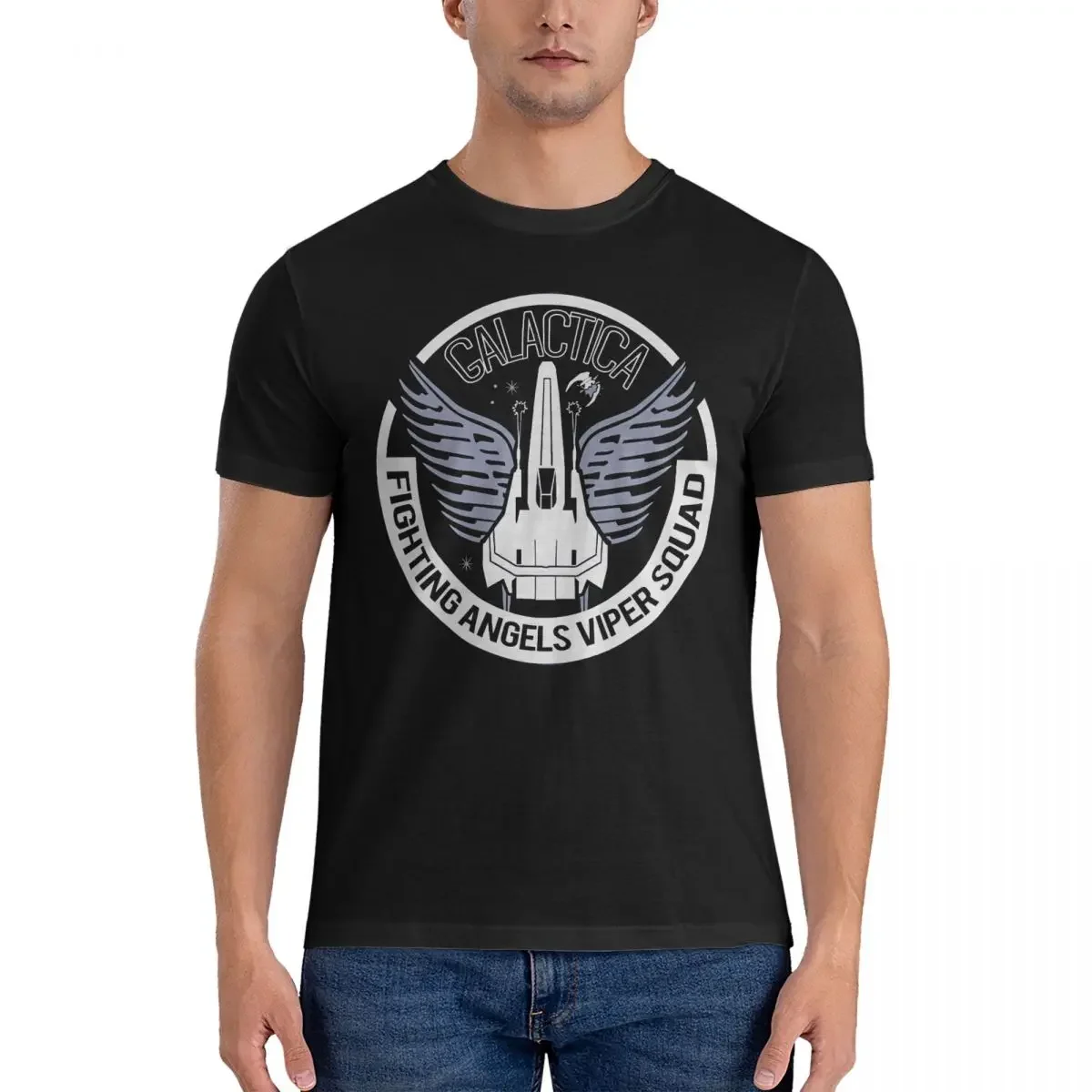 

Leisure Fighting Angels T-Shirts Men Round Collar Cotton T Shirt BATTLESTAR GALACTICA Short Sleeve Tees Birthday Present Tops