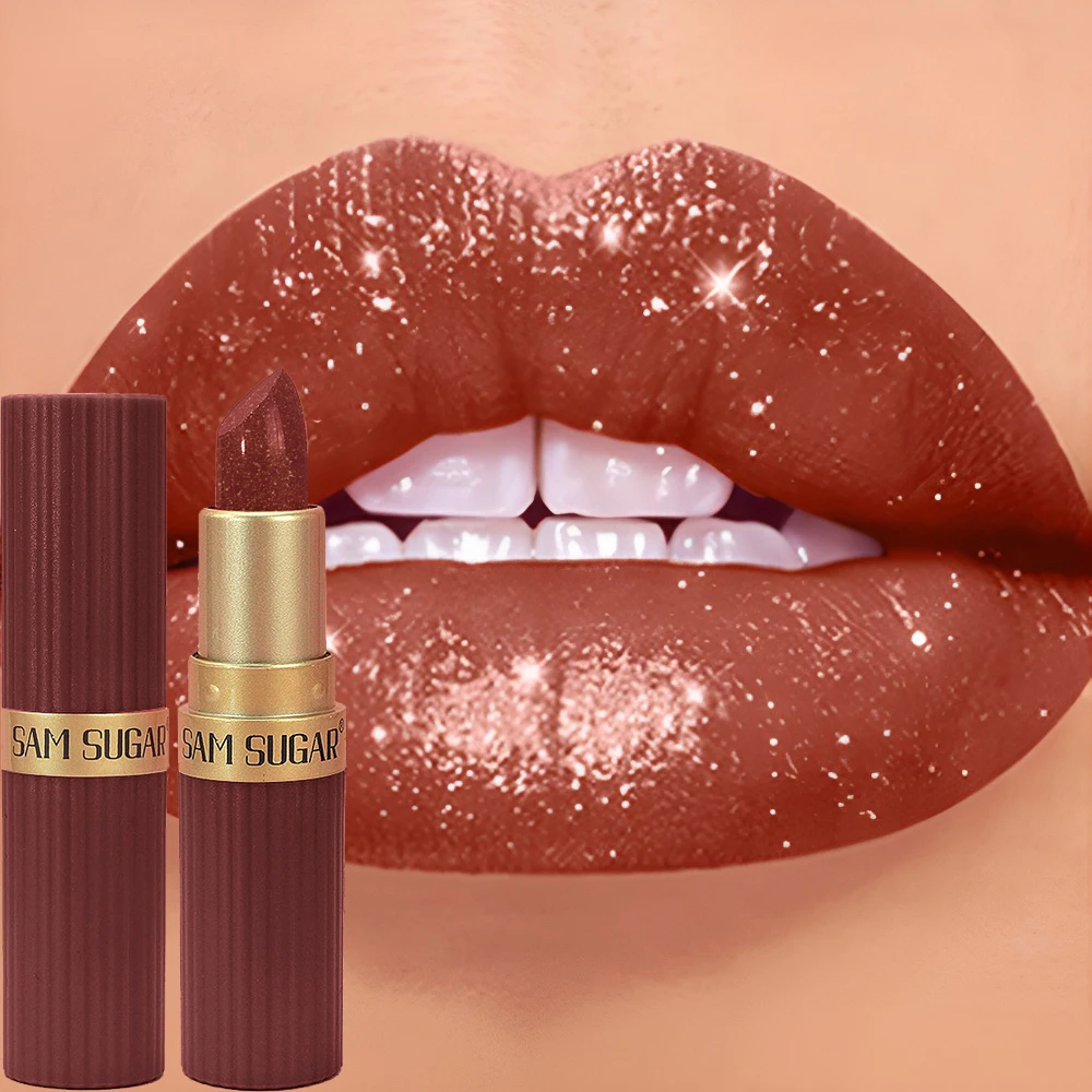 Diamond Glitter Lip Stick Waterproof Lasting Pearlescent Metallic Lip Balm Brown Lipgloss Women Lips Gloss Makeup Cosmetics_voghion.com