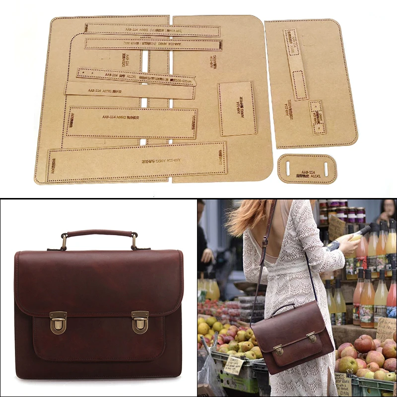 DIY Leather Handmade Fashion Briefcase Handbag Pattern Kraft Paper Stencil Sewing Templat 38*27cm