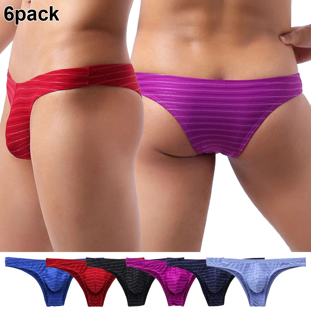 6pcs Fashion Mens G-string Thongs Sexy Underwear Lot 6 Pack Underpants Bikinis U Convex Pouch Panties Calzoncillos Hombre